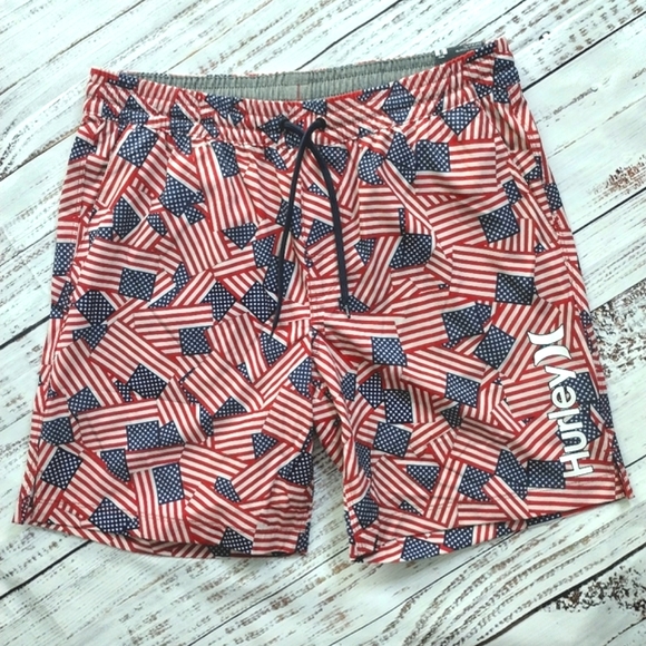Hurley Other - Hurley Volley 7.5 Inseam American Flag Print Board Shorts Swim 4th Of July
